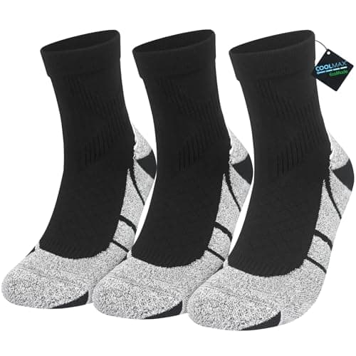 Image of Coolmax Cushioned Compression Crew Socks 3 Packs for Men Women, Breathable Moisture Wicking Arch Support Anti Blister Running Socks (UK, Numeric, 8, 12, Regular, Regular, 3 Balck)