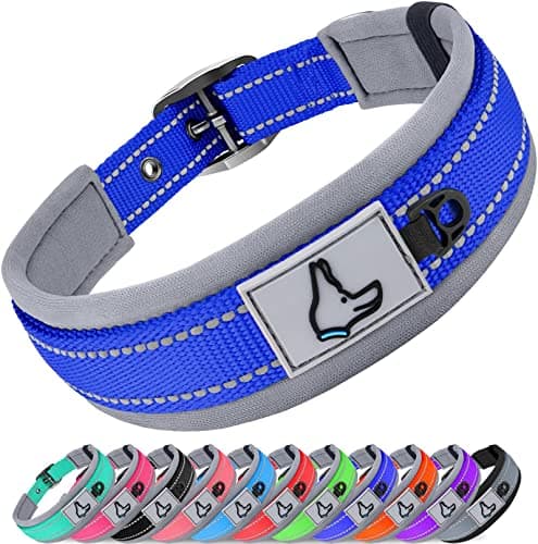 Image of Joytale Reflective Dog Collar Large Dogs | Ultra Comfy Soft Neoprene Padded | Heavy Duty Metal Belt Buckle, Navy Blue