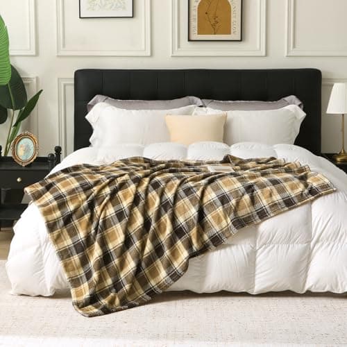 Image of DREAMLANDING Fleece Throws For Sofa Bed Chair Soft Colorful Oversized, Decorative Ultra-Plush Throw Blanket (Brown Plaid, 130x150cm)