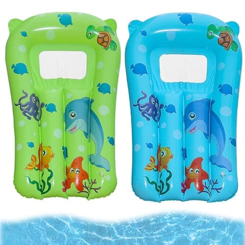 Image of SKIKHN Inflatable Surfboard 2 Pack, 69 X 46cm Pool Inflatables for Kids, Inflatable Body Boards, inflatables bodyboard, for Summer Beach Party Pool Birthday Luau Events (Blue + Green)