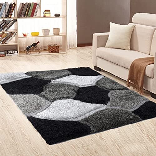 Image of Stylish Modern Large Area Rugs Non-Shedding Medium Pile Shaggy Rugs Hallway Runner Living Room Rugs Bedroom Carpet Mats (Pona-Black Grey, 120x170 cm)