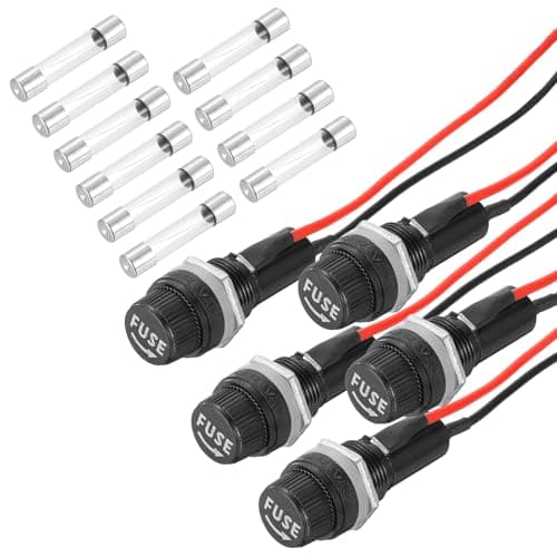 Image of sourcing map 5 Pcs Panel Mount Fuse Holder, 6 x 30mm 10/15A DC 125/250V Ring Terminal Screw Cap Fuse Holders with Pre-Soldered Wires and 5A Glass Tube Fuses