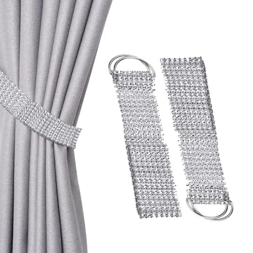 Image of 2pcs Crystal Rhinestone Diamond Curtain Tie Backs,Modern Simple Style Drape Tie Backs Convenient Decorative Curtain Holdback for Thin or Thick Home & Office Window Drapery Decor,58cm