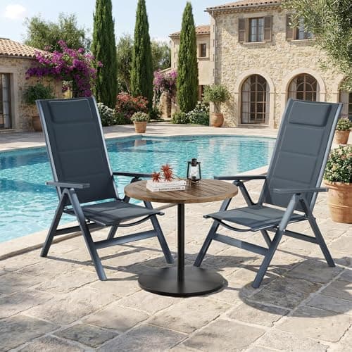 Image of JUMMICO Folding Garden Chair Set of 4, Textilene Mesh Patio Recliner with Headrest & Lumbar Support, 5-Position Adjustable Heavy Duty Aluminium Outdoor Chair for Garden, Camping, Poolside
