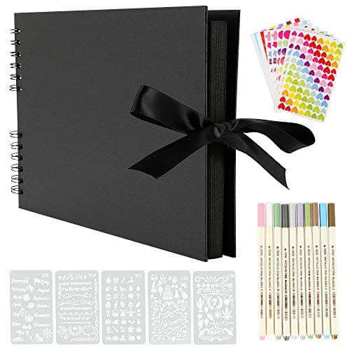Image of YILEEY Scrapbook Photo Album Large: Scrap book 80 Black Pages DIY Gift Scrapbooking Kits with Accessories Memory Books Guestbooks for Adults Baby Girl