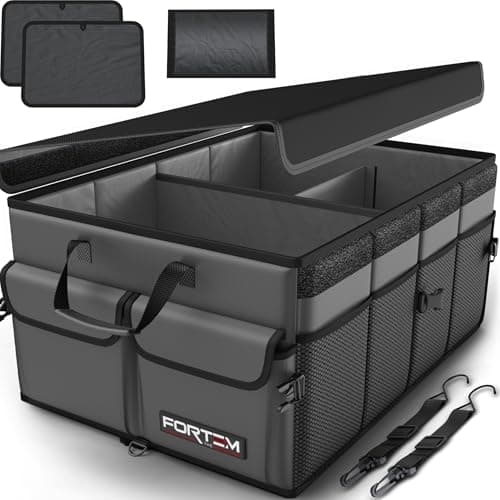 Image of FORTEM Car Boot Organiser, Collapsible Multi Compartment SUV Organizer, Foldable Storage for Car Accessories for Women Men, 600D Oxford, Non Slip Bottom, Securing Straps, Soft Cover (65L)