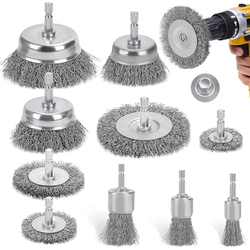 Image of DazSpirit 10 Pcs Wire Brushes Set for Drill, Brass-Coated Drill Wire Brush with 6mm Hex Shank, Wire Wheel for Drill Ideal for Rust Removal, Metal Polishing & Surface Cleaning