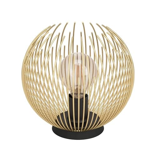 Image of Eglo Bedside lamp Venezuela, Round Side Table Light, Decorative Living Room and Bedroom Lighting Made of Metal in Black and Gold, E27 Socket