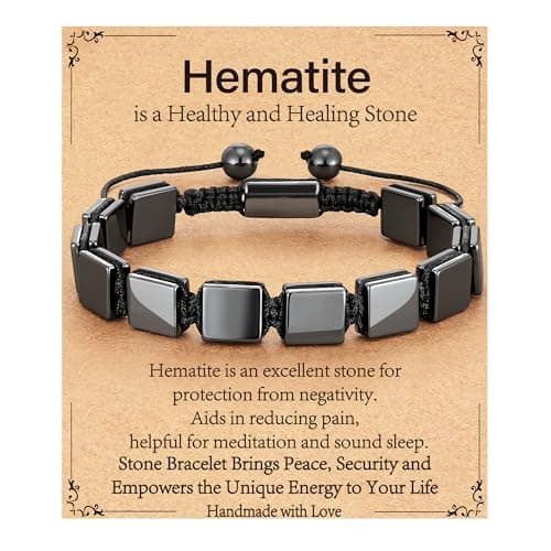 Image of SWIMLANCE Hematite Bracelet Men Natural Hematite Stone Healing Energy Meaningful Bracelets Gifts for Mens Him Husband Boyfriend Brother Special Birthday Anniversary Jewellery Gifts for Man Male