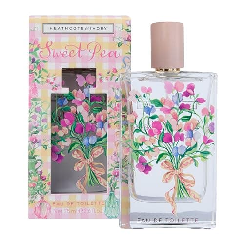 Image of Heathcote & Ivory Eau De Toilette 75ml, Sweet Pea Fragrance, for All Occasions, Embossed Perfume Bottle, Travel Size, Beauty Gift for Her, Vegan and Cruelty Friendly