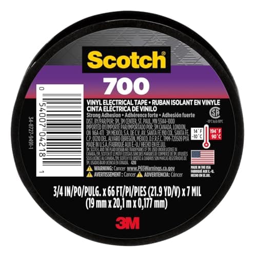 Image of Scotch Vinyl 700 Electrical Tape, 1 Roll, Black, 3/4-in x 66-ft, General Purpose, Commercial Grade, Rated for Temperatures Up to 194-Degree, Highly Flexible, Stretchy & Conformable (700)