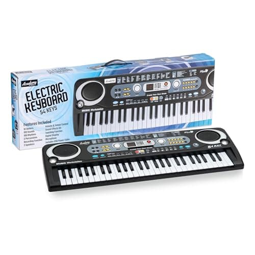 Image of Academy of Music | Kids Piano Keyboard with Microphone - 54 Key, Toy Electric Piano and Lightweight Multi-Functional Music Station for Beginner, Black