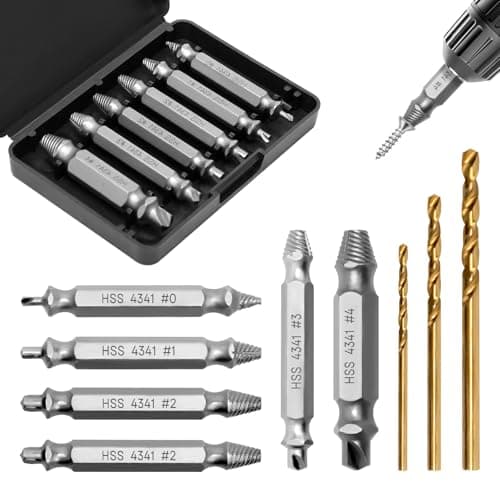 Image of Damaged Screw Extractor Set, 6 PCS HSS Screw Remover with 3 PCS Twist Drill Bit, Easy Out Bolt Extractor Set for Stripped, Rusted and Stubborn Screws