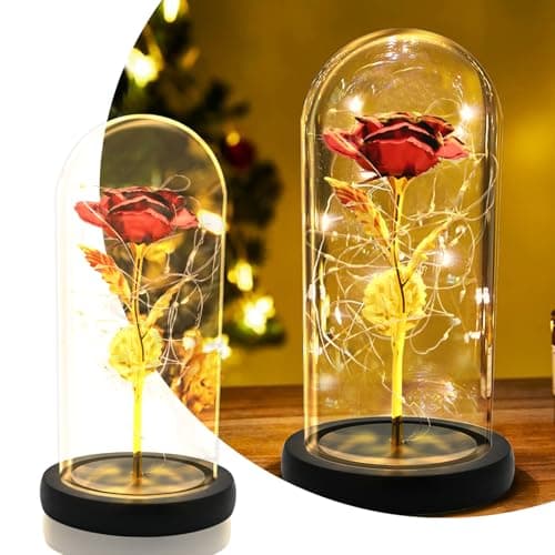 Image of TINYOUTH Red Rose in Glass Dome Black Wooden Base, Light Up 24K Eternal Rose Batteries Included for Wedding Anniversary Mama Valentines Christmas Birthday