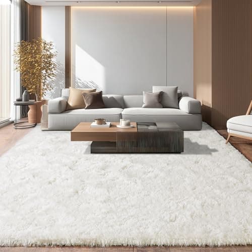 Image of iEvery Large Rugs for Living Room 200x300 cm - Fluffy Shaggy Area Rug for Bedroom, Soft Non Slip High Pile Modern Floor Carpet for Kids Room, Cream White