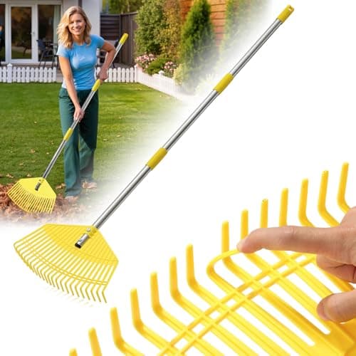 Image of Garden Leaf Rake for Leaves - 42cm Wide Nylon Plastic Head,128.5cm Adjustable Lightweight Handle for Women Seniors Kids,23 Flexible Lawn-Friendly Tines for Grass,Pine Needle,Mulch,Small Debris