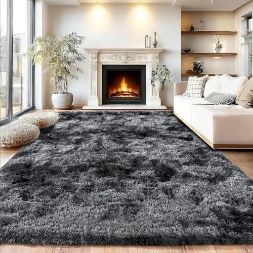 Image of HNNFMY Rugs for Bedroom 120x160cm Soft Cosy Fluffy Rug for Living Room Non Slip Washable High Pile Shaggy Area Carpet-Dark Grey