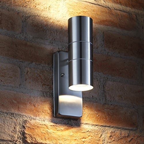Image of Auraglow Dusk Till Dawn Sensor Stainless Steel Up & Down Outdoor Wall Security Light - Warm White