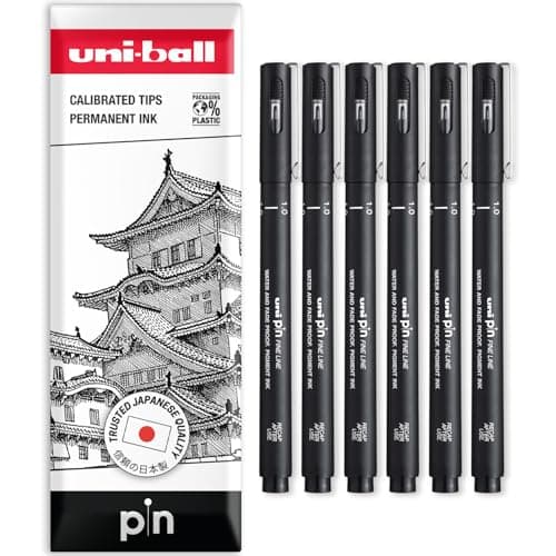 Image of uni-ball PIN Fineliners | Black Fine Tipped Writing Pens | Water & Fade Resistant Ink | Ideal for Sketching, Scrapbooking, Outlining, Art, Technical Drawing | In Envelope Gift Bag (Pack of 6, 1.0mm)