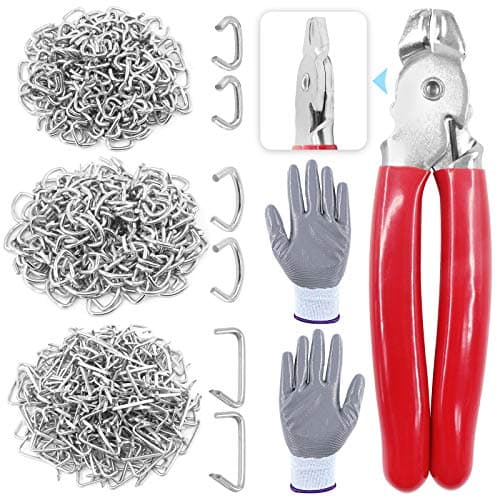 Image of Glarks 362Pcs Hog Ring Pliers Kit with 360Pcs Steel Hog Rings (1/2'' 3/4'' 3/8'') and Anti-Cutting Gloves for Upholstery, Fencing, DIY Craft, Furniture and More