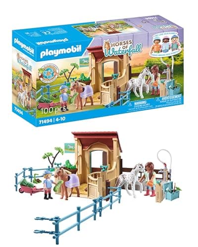 Image of Playmobil 71494 Horses of Waterfall: Riding Stable, exciting horse riding adventures at Waterfall Ranch, complete with diverse accessories, detailed play sets suitable for children ages 4+
