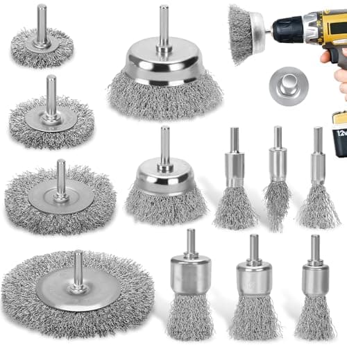 Image of DazSpirit 12 pcs Wire Brushes for Drills Set, Brass Coated Wire Wheel & Cup Brush with 1/4-Inch Drill Wire Brush Attachment for Rust Removal, Stripping, and Abrasive