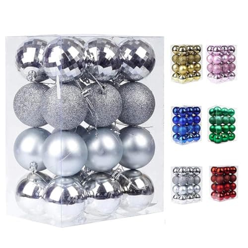 Image of BSTMOME 6CM Christmas Ball Ornaments, Hanging Baubles Decoration Set, Delicate Xmas Theme Painting & Glittering Pendants for Tree Party Decoration, Matte, Shiny 24 Packs (Silver)