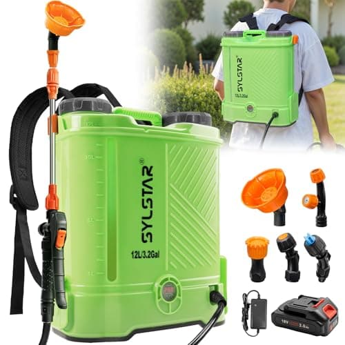 Image of SYLSTAR Battery Powered Knapsack Sprayer 12L,80PSI Pressure Spray Compatible With Makita 18V Battery,Backpack Sprayer With 5 Nozzles,39.3'' Telescopic Wand,For Garden&Lawn