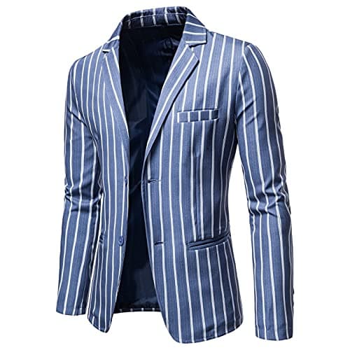 Image of GREGG Men's Casual Stylish Blazer Slim Fit Long Sleeve Two Button Suit Jacket Vintage Striped Sports Coat for Wedding Party(Blue,3X-Large)