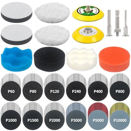 Image of Pomsare 133pcs Sanding Discs Car Polishing Pads Kit for Drill, 75mm Wet and Dry Sandpaper 60-10000 Grits, Car Headlight Restoration Kit, Drill Sanding Attachments Buffing Pads for Auto, Wood and Metal