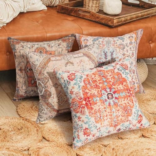Image of Betadistor Sofa Cushion Covers 45cm x 45cm Set of 4 Bohemian Style Decorative Throw Pillow Covers 18 x18 Inch Linen Square Exotic Pillow Cases for Couch Bedroom Home Office, Bohemian, 509-0172