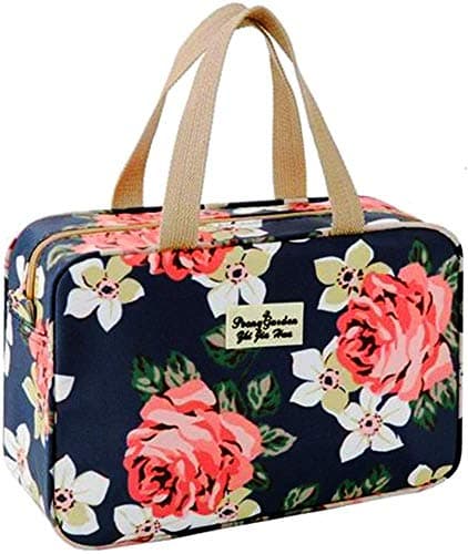 Image of Toiletry Bag for Women Portable Cosmetic Bag Large toiletries Organizer Storage Navy Rose Toiletry Kit Leakproof Travel Make Up for Girls Floral Cosmetic Case (Navy Rose)