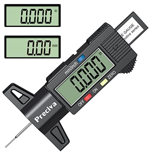 Image of Preciva Tyre Tread Depth Gauge, 0-25.4mm/Inch Digital Tire Surface Checker UK, Tyres Measuring Tool with Large LCD Screen for Cars, Trucks, Motos, Black