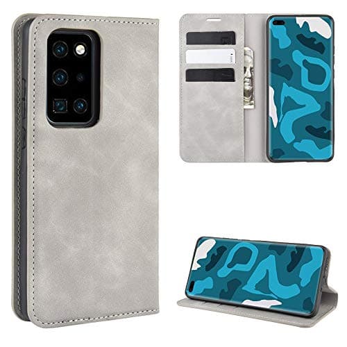 Image of ROVLAK Case for Huawei P40 Pro Magnetic Wallet Flip Cover with Card Slot Shockproof PU Leather Case+Inner TPU Silicone Case with Kickstand Cover for Huawei P40 Pro Smartphone Case,Gray