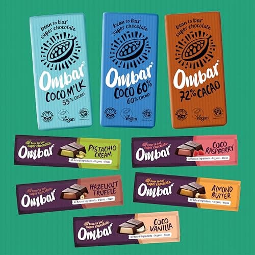 Image of Ombar Vegan Chocolate Bar Bundle - Selection Pack with Filled Centres, Coco M'lk & Dark Chocolate Bars - Organic, Fair Trade, Dairy & Gluten Free (5 x 42g & 3 x 35g)