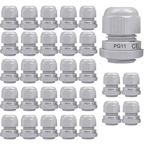 Image of Gebildet 30Pcs Cable Gland, PG11 Plastic IP68 Waterproof Adjustable 5.0-10mm Cable Gland Joint with Gaskets, M18*1.5 Wire Connector, Wire Protector (White)