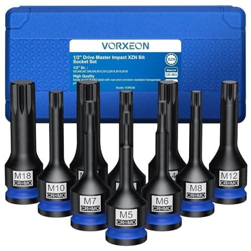 Image of VORXEON 10Pcs 1/2" Drive Impact XZN Bit Socket Set 42CRMO 1/2" Drive Impact Triple Square Spline Bit Socket Set M5 M6 M7 M8 M9 M10 M12 M14 M16 M18 with Storage Case