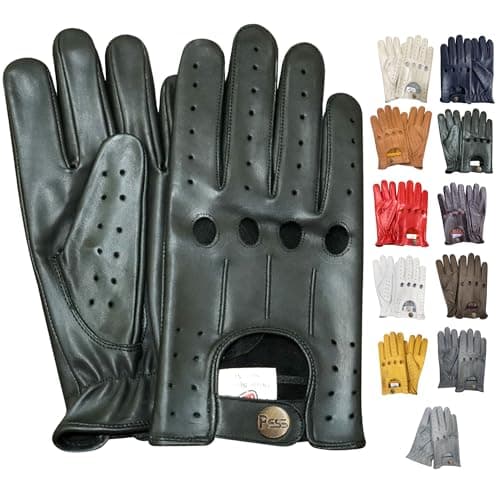 Image of PSS Classic Full-Finger Unlined Leather Driving Gloves for Men-chauffeur Vintage Retro Style for cycling riding gym wheel chair summer mittens 507 (XL, Black)
