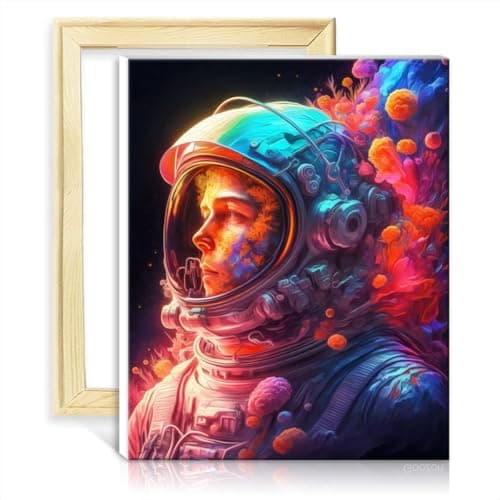 Image of TANGFEIY Canvas Oil Painting Kit Rainbow Astronaut Adults Beginner Watercolor Oil Painting Kits with 3 Brushes & Acrylic Paints for Wall Decor No Frame(40x50cm)