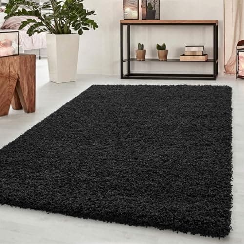 Image of Abaseen Small Large Shaggy Rug Modern Rugs Living Room Extra Large Small Medium Rectangular Size Soft Touch Thick Pile Living Room Area Rugs Non Shedding (Black, 120x170 cm)