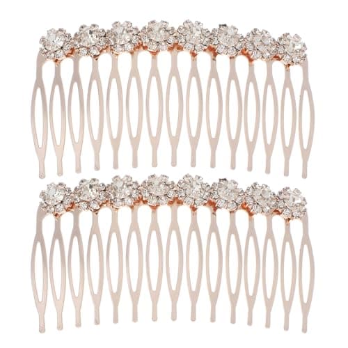 Image of Elegaperma 2 Pack Rhinestones Hair Comb Slides, Sparkly Hair Combs Slides for Women, Decorative Gold Hairs Comb Slide with Rhinestones for Bridal, Wedding, and Daily Use