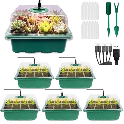 Image of VDYXEW 5 Pack Propagator with Lights, Seed Trays, Seed trays with lids, Mini Greenhouse Propagator kit for Germination Growing