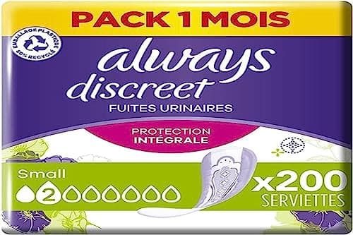 Image of Always Discreet, 200 Women's Incontinence Pads, Small 2 Drops, Absorbent Protection for Light Urinary Leaks, Pack of 1 Month