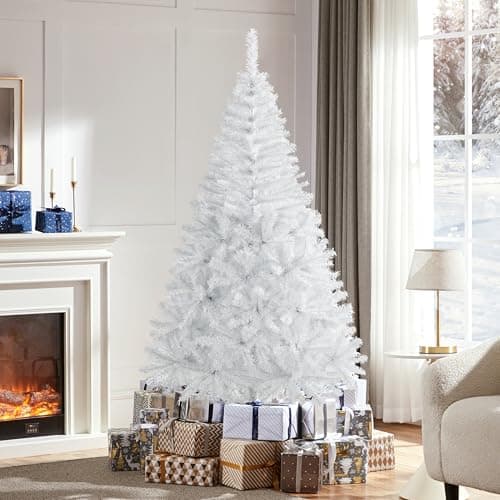 Image of Yaheetech 6ft Artificial Christmas Tree with Foldable Stand & 528 Branch Tips Realistic Spruce Xmas Tree for Holiday Decorative, White