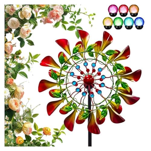 Image of Hazomeu 83in Garden Spinners Yard Spinners Metal Solar Windmill Light Color Led Changing Solar Powered Glass Ball Wind Spinner On Stake