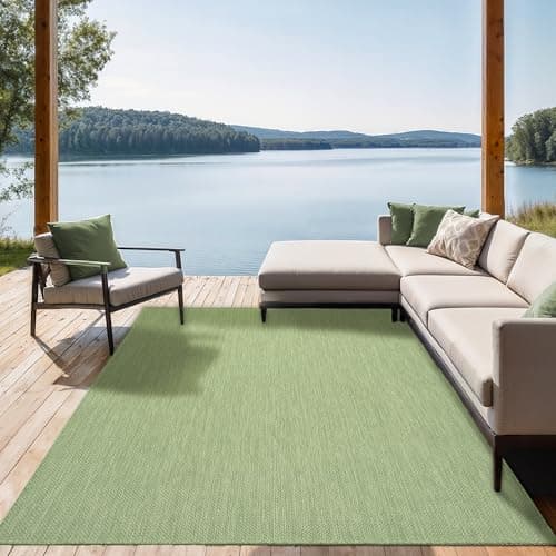 Image of the carpet Mistra Heavy Duty Flat Weave Rugs Modern Design Ideal for Kitchen and Dining Room Trendy Colours Extra Flat Outdoor Rug Green 120 x 170 cm