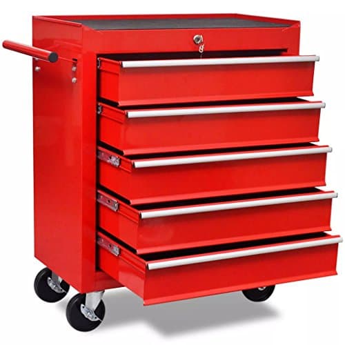 Image of Festnight Workshop Tool Trolley Workshop Cart Professional Drawers Workshop Roller Tool Cabinet Wheel Cart Chest Storage Box Garage Equipment Home Work, red 5 drawers