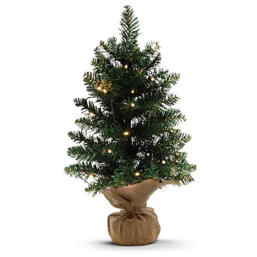 Image of Olsen & Smith 50cm (20in) Pre Lit Small Christmas Tree - Battery Operated Indoor Artificial Pine Mini Xmas Christmas Tree with 30 Warm LED Lights for Festive Home Decoration Great for Tabletop & Desk