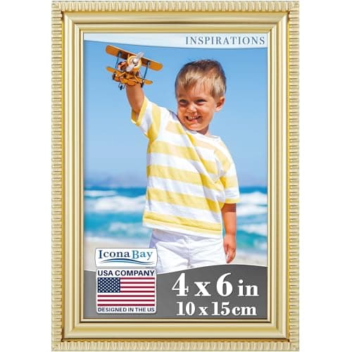 Image of Icona Bay 6x4 Gold Picture Frame Beautifully Detailed Moulding, Contemporary Picture Frame, Wall Mount or Table Top, Inspirations Collection