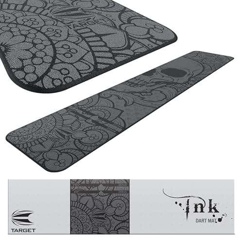 Image of Target Darts World Champion Darts Mat INK Design | Dart Oche Mat with Soft Tip and Steel Tip Throw Line Distances | Non Slip Carpet Mats for Floor and Dart Tips Protection | Darts Accessories